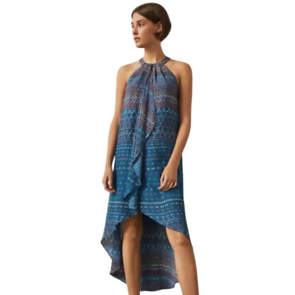 BCBG Max Azria Marrocal Blue Tapestry High Low Sleeveless Dress Size M